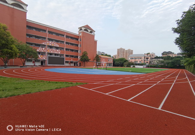成都市青羊区东坡小学8mm500平方硅pu羽毛球场，2000平方透气型跑道，1500平方人造草足球草坪顺利完工！